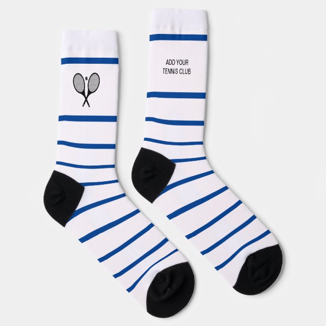 Personalised Blue White Stripe Tennis Racket Socks (Right)