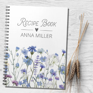 Personalised Blue Wildflower Floral Recipe Notebook