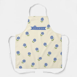 Personalised Blue Wildflower Pattern Name Gift Apron