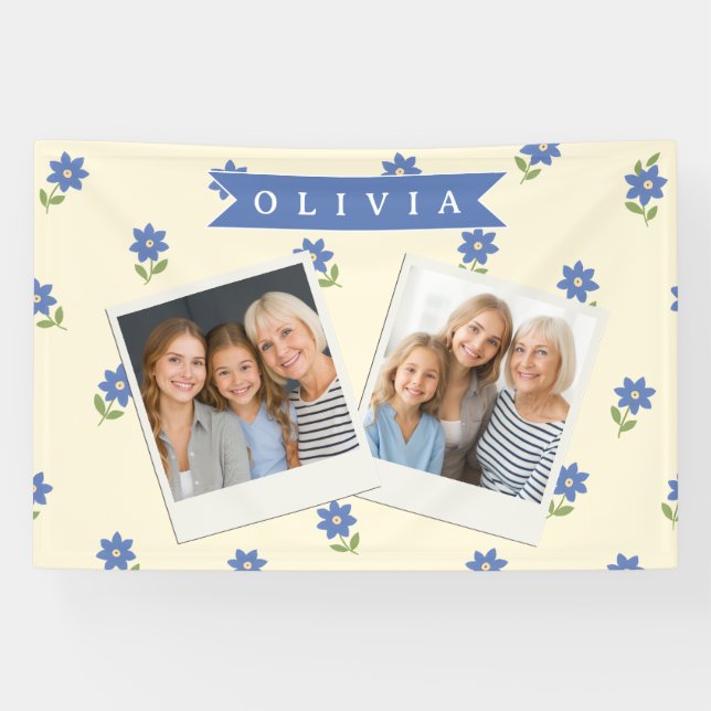 Personalised Blue Wildflower Pattern Name Gift Banner (Horizontal)