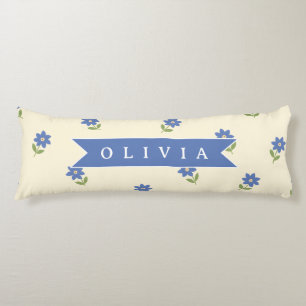 Personalised Blue Wildflower Pattern Name Gift Body Cushion
