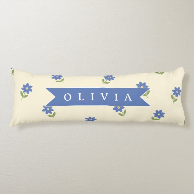 Personalised Blue Wildflower Pattern Name Gift Body Cushion (Front)