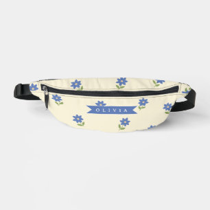 Personalised Blue Wildflower Pattern Name Gift Bum Bags