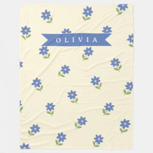 Personalised Blue Wildflower Pattern Name Gift Fleece Blanket