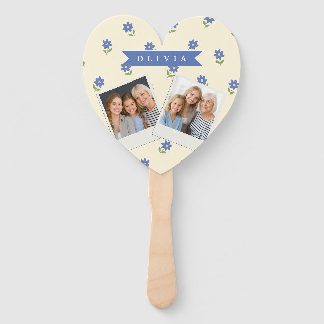 Personalised Blue Wildflower Pattern Name Gift Hand Fan (Front)
