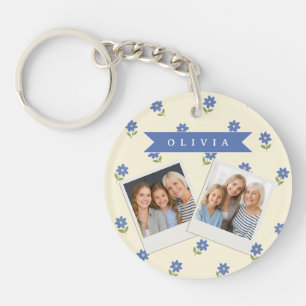 Personalised Blue Wildflower Pattern Name Gift Key Ring