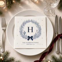 Personalised Blue Winter Toile Monogram Christmas