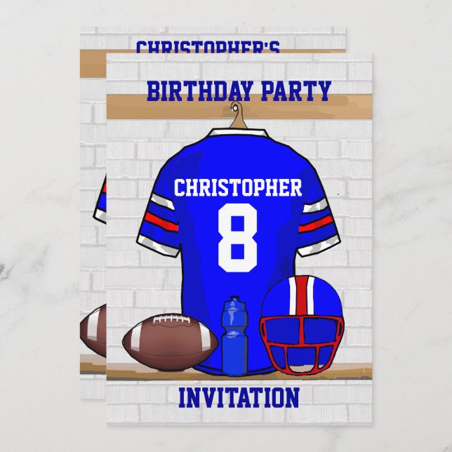 Personalised Blue WR Football Jersey Birthday Invitation (Front/Back)