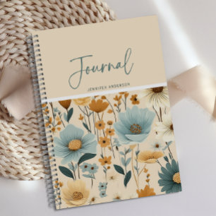 Personalised Blue Yellow Cream Floral Journal