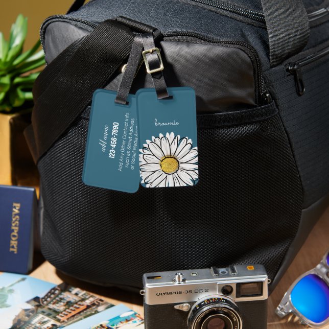 Personalised Blue & Yellow Daisy Luggage Tag  (Front & Back)