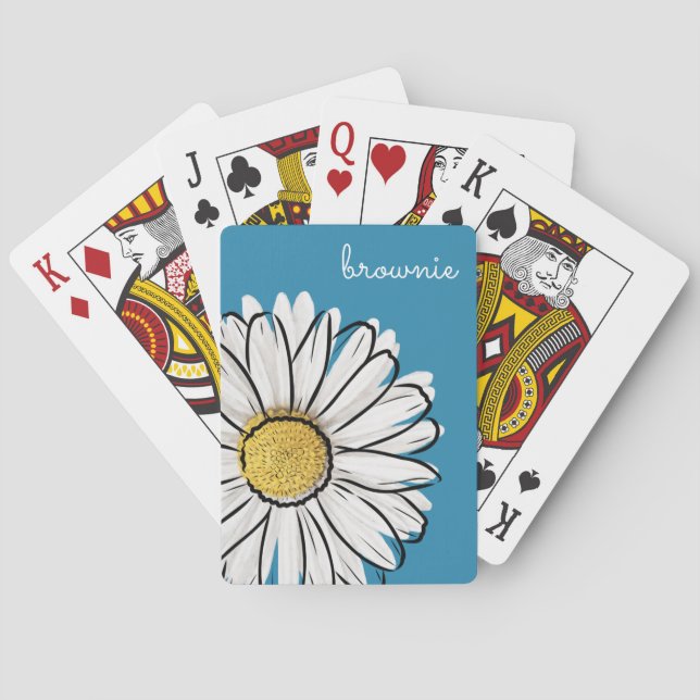 Personalised Blue & Yellow Daisy Poker Cards  (Back)