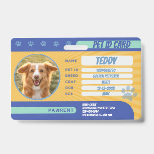 Personalised Blue Yellow Green Dog Photo ID Badge