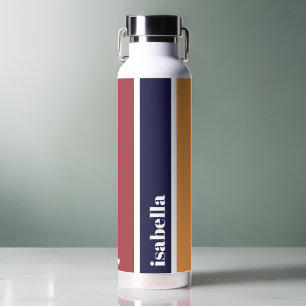 Personalised Blue Yellow Red Striped Water Bottle