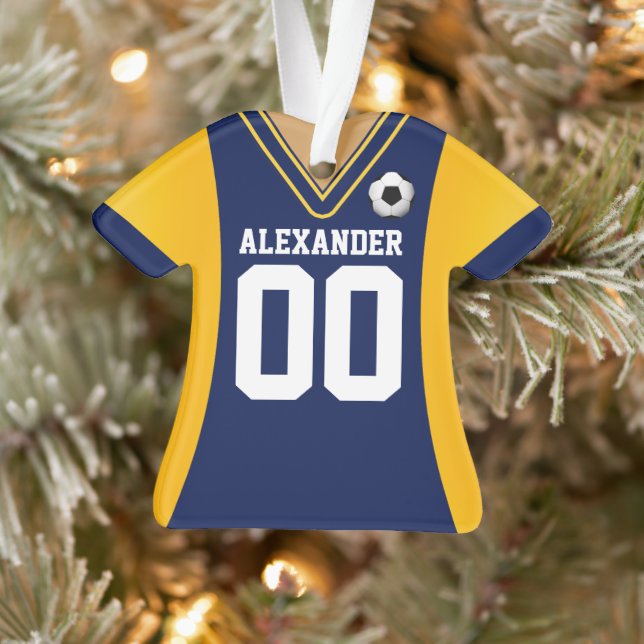 Personalised Blue/Yellow Soccer Jersey Ornament (Tree)