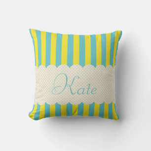 Personalised Blue Yellow Stripes Polka Dots Design Cushion