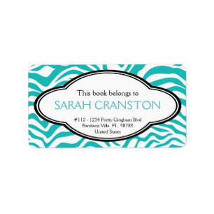 Personalised BLUE Zebra Stripes Pattern Bookplate Label