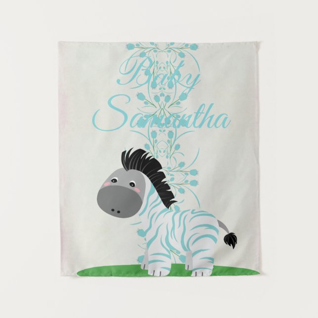 Personalised Blue Zebra Wall Tapestry (Front)