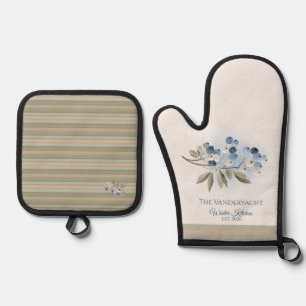 Personalised Blueberry Botanical  Oven Mitt & Pot Holder Set