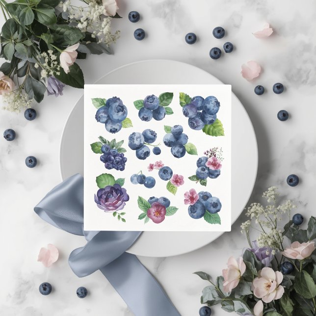 Personalised Blueberry Floral Paper Napkins (Creator Uploaded)