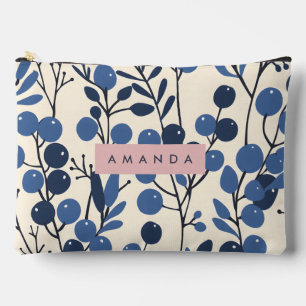 Personalised Blueberry Vine Botanical Style Accessory Pouch