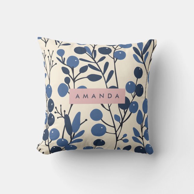 Personalised Blueberry Vine Botanical Style Cushion (Front)