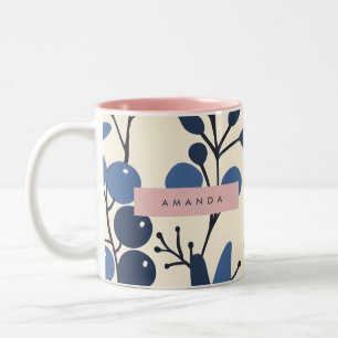 Personalised Blueberry Vine Botanical Style Two-Tone Coffee Mug