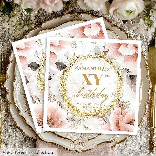 Personalised Blush 80 Birthday Napkins Gold Script (Personalized Blush 80 Birthday Napkins Gold Script)