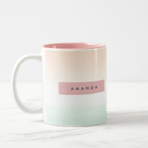 Personalised Blush and Mint Pastel Ombre Two-Tone Coffee Mug