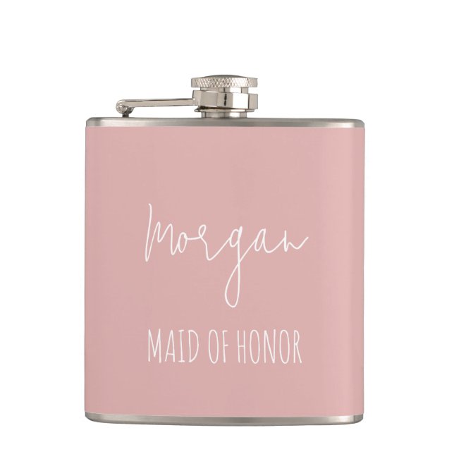 Personalised Blush Bridal Party Gift Women Hip Flask (Front)
