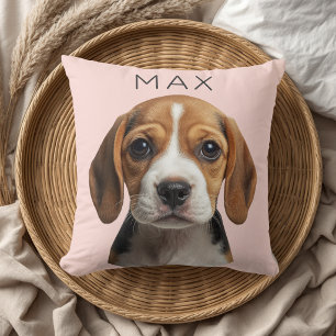 Personalised Blush Dog Photo & Name Cushion