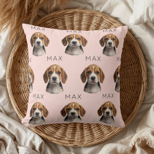Personalised Blush Dog Photo & Name Pattern Cushion