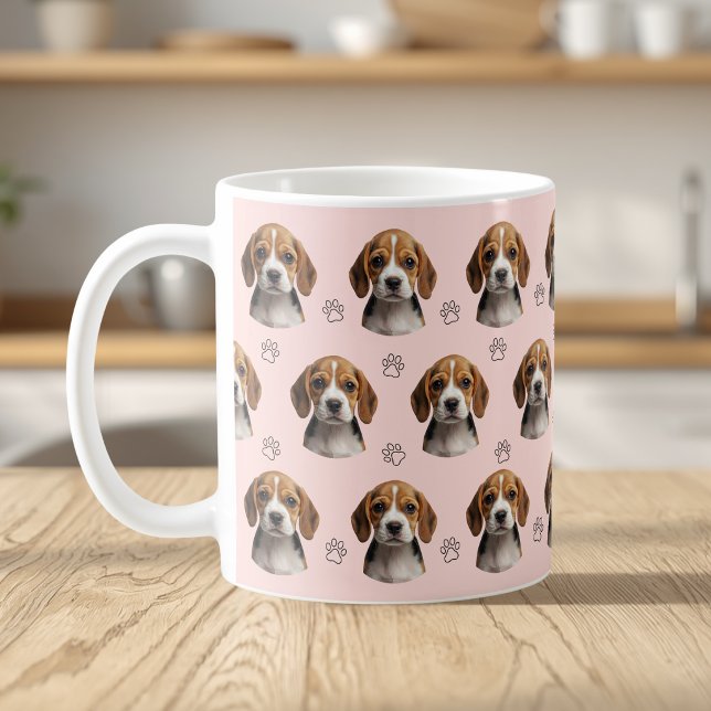 Personalised Blush Dog Photo Paw Pattern Coffee Mug (Creator Uploaded)