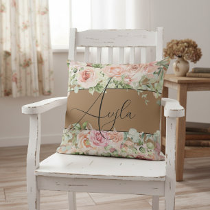 Personalised Blush Floral Border With Roses Cushion