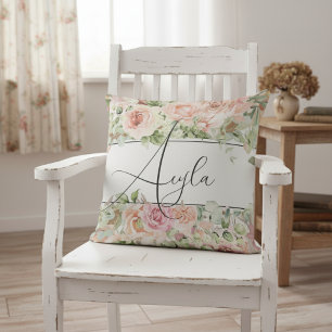 Personalised Blush Floral Border With Roses Cushion