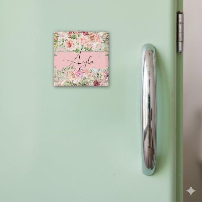 Personalised Blush Floral Border With Roses Magnet (Creator Uploaded)
