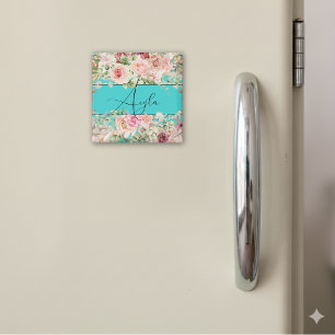Personalised Blush Floral Border With Roses Magnet