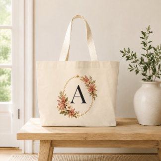 Personalised Blush Floral Monogram Jumbo Tote Bag