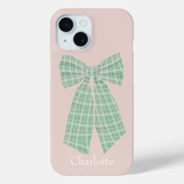 Personalised Blush Gingham Romantic Coquette Bow Case-Mate iPhone Case (Back)
