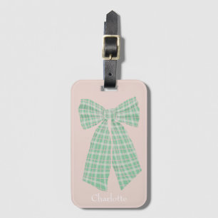 Personalised Blush Gingham Romantic Coquette Bow Luggage Tag