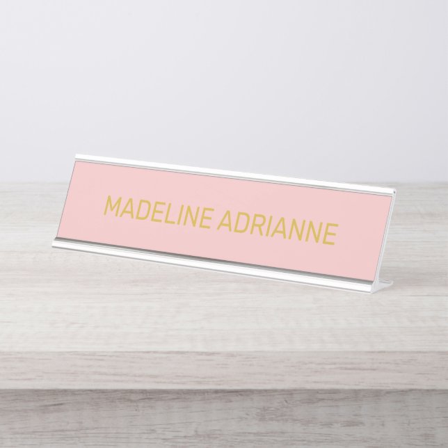 Personalised Blush & Gold Modern Desk Name Plate (Front)