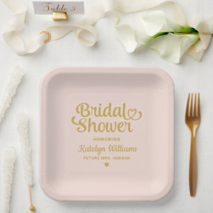 Personalised Blush Gold Wedding Bridal Shower Paper Plate