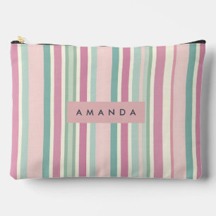 Personalised Blush Mint Pastel Stripes Accessory Pouch