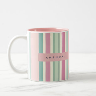 Personalised Blush Mint Pastel Stripes Two-Tone Coffee Mug