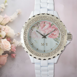Personalised Blush Peony Floral Monogram Women’s Watch