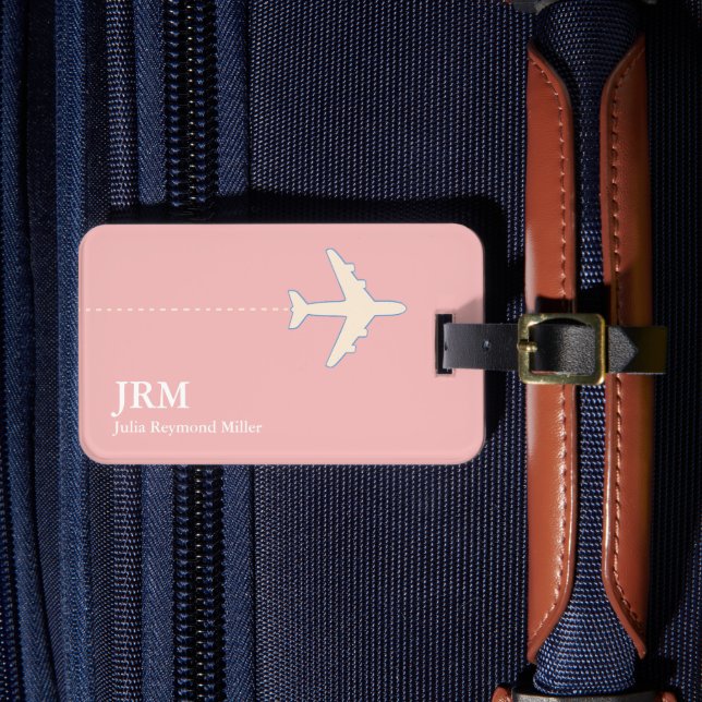 Personalised Blush Pink Aeroplane Travel Luggage Tag (Front Insitu 4)