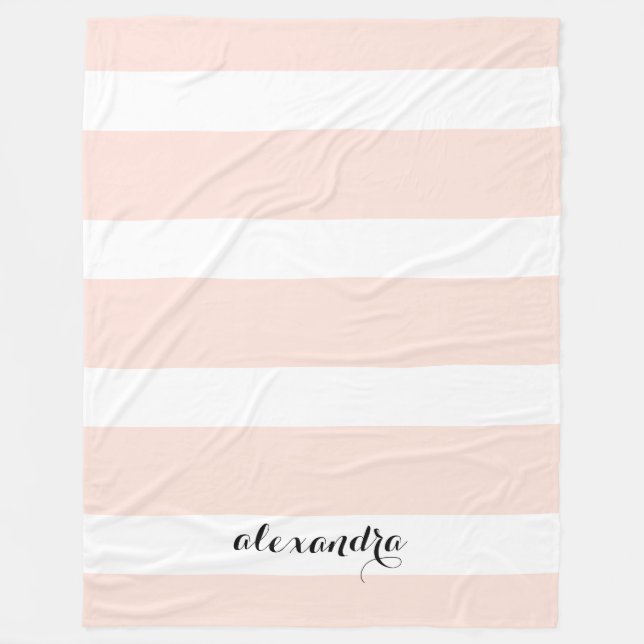 Personalised Blush Pink and White Stripes Fleece Blanket (Front)