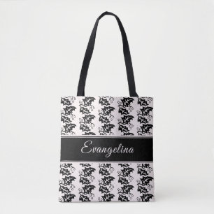 Personalised Blush Pink Black Leaves  Tote Bag