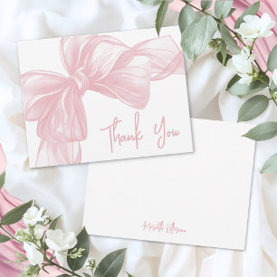 Personalised Blush Pink Bow Thank You Note Card