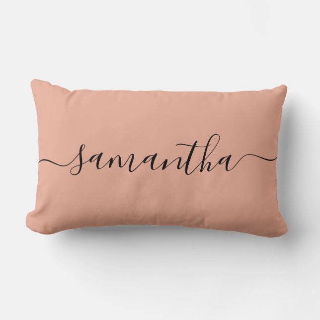 Personalised Blush Pink Calligraphy Name Lumbar Cushion (Front)