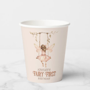 Personalised Blush Pink Fairy First 1st Birthday Paper Cups